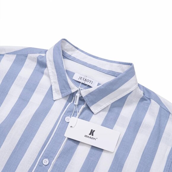 Mens Casual Linen Cotton Button Down Short Sleeve Shirts Cuban Camp Tops - Picture 7 of 7